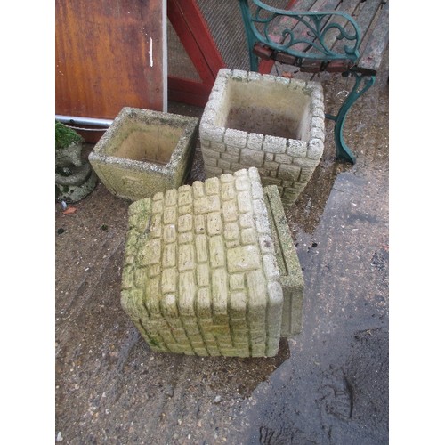 491 - TWO PLUS TWO SQUARE CONCRETE PLANTERS (ONE STUCK IN THE OTHER!)