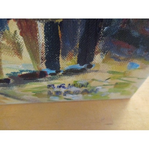 235 - 2 SIGNED OIL/ACRYLIC PAINTINGS [UNFRAMED] BY LOCAL ARTIST BRIAN LORDAN. MEDITERRANEAN VIEWS OF BEACH... 