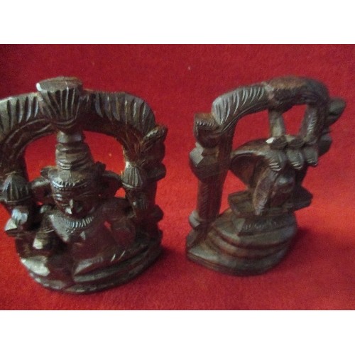 151 - 3 X VINTAGE INDIAN HARDWOOD CARVINGS OF DEITIES INCLUDING GANESH - 15CM