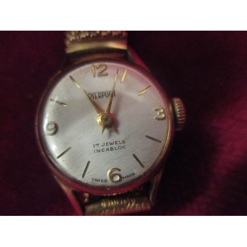 60 - VINTAGE MECHANICAL LADIES SWISS PIERPONT 17 JEWELS GOLD PLATED WRISTWATCH -THE STRAP MARKED 