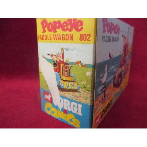 372 - ORIGINAL CORGI COMICS DIE CAST POPEYE PADDLE-WAGON 802 IN THE ORIGINAL PERIOD BOX 1967. VERY GOOD CO... 