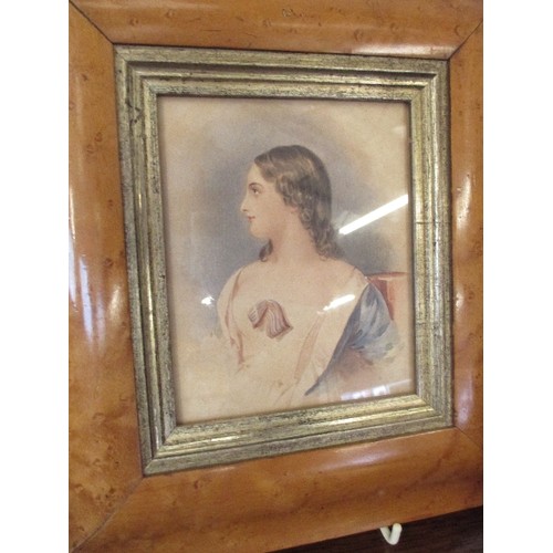 192 - EARLY 19TH CENTURY MINIATURE WATERCOLOUR PORTRAIT ON CARD OF A YOUNG FRENCH LADY WEARING A TRICOLOUR... 