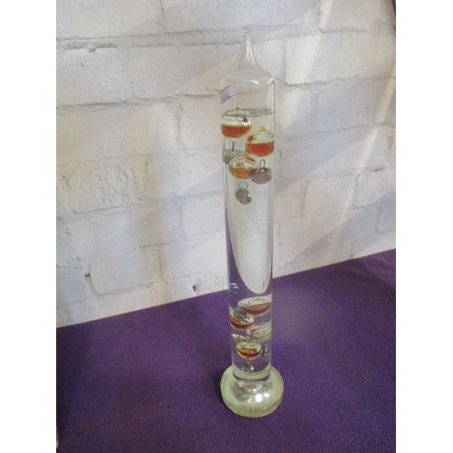 256 - A LARGE AND HEAVY GLASS GALILEO THERMOMETER  - 43CM