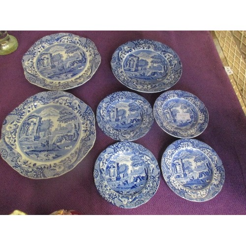 251 - 7 PIECES OF SPODE ITALIAN (5 WITH OLD OVAL MARK). INCLUDES 2 X DIVIDED CAKE OR SANDWICH PLATES - ALL... 