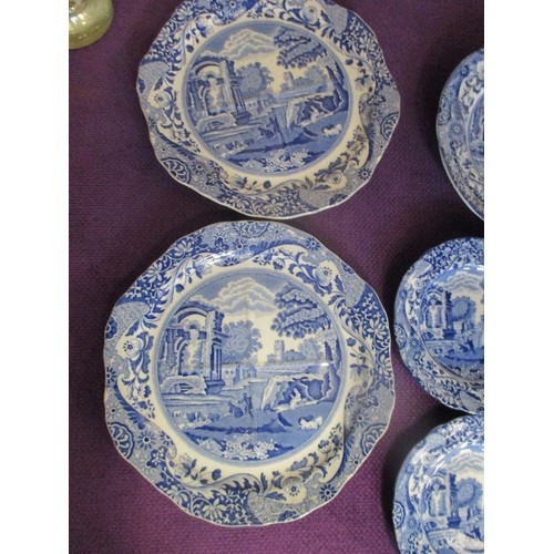 251 - 7 PIECES OF SPODE ITALIAN (5 WITH OLD OVAL MARK). INCLUDES 2 X DIVIDED CAKE OR SANDWICH PLATES - ALL... 