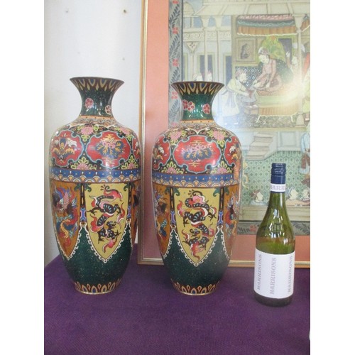 178 - A VERY IMPRESSIVE LARGE PAIR OF JAPANESE CLOISONNE VASEs - 19TH C MEIJI PERIOD WITH PANELS OF FLOWER... 