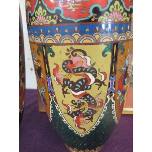 178 - A VERY IMPRESSIVE LARGE PAIR OF JAPANESE CLOISONNE VASEs - 19TH C MEIJI PERIOD WITH PANELS OF FLOWER... 