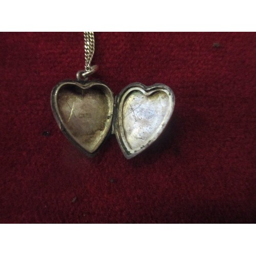 45 - SILVER HALLMARKED HEART LOCKET ON 925 SILVER CHAIN. LOCKET BIRM 1911