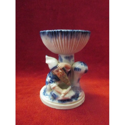 15 - A MOST UNUSUAL 19TH CENTURY GERMAN PORCELAIN TABLE SALT IN THE FORM OF A GNOME MINER WITH TOADSTOOLS... 