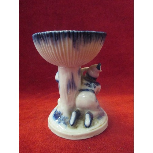 15 - A MOST UNUSUAL 19TH CENTURY GERMAN PORCELAIN TABLE SALT IN THE FORM OF A GNOME MINER WITH TOADSTOOLS... 