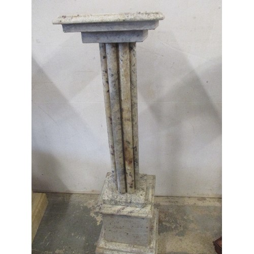 189 - A BEAUTIFUL QUALITY MARBLE PLINTH - FLUTED COLUMN - PALE MOTTLED GREY WITH BROWN SPECKS - HEAVY PIEC... 