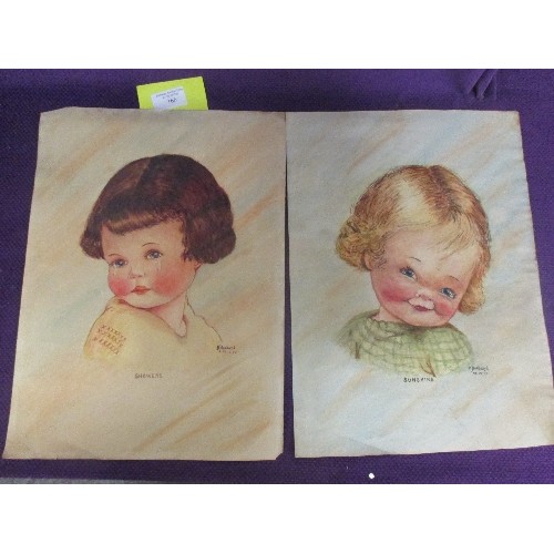 166 - TWO ORIGINAL 1930'S UNFRAMED WATERCOLOURS OF CHILDREN 