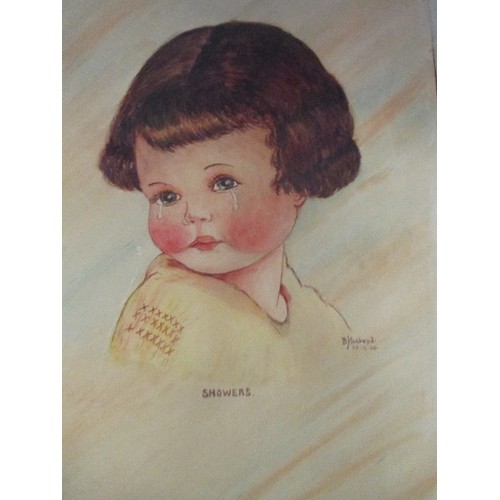 166 - TWO ORIGINAL 1930'S UNFRAMED WATERCOLOURS OF CHILDREN 