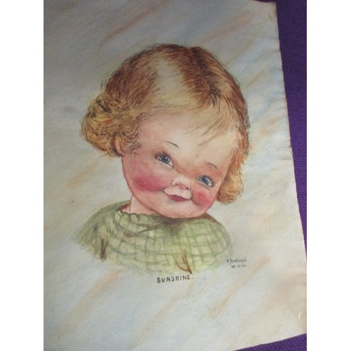 166 - TWO ORIGINAL 1930'S UNFRAMED WATERCOLOURS OF CHILDREN 