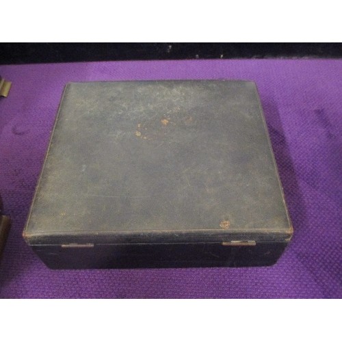 200 - VICTORIAN LEATHER COVERED WRITING SLOPE STATIONERY BOX AND A CASH BOX