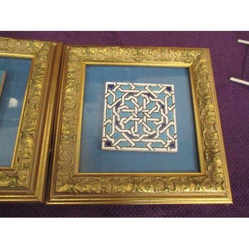 98 - TWO FRAMED MOROCCAN STYLE CERAMIC TILES - TILES 7CM SQUARE