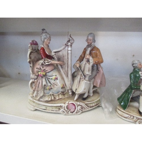 97 - FOUR MID 20TH CENTURY GRAFENTHAL, GERMAN PORCELAIN GROUPS OF MUSICIANS AND LOVERS. THE LARGER PIECE ... 