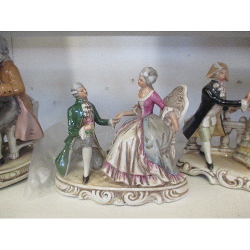 97 - FOUR MID 20TH CENTURY GRAFENTHAL, GERMAN PORCELAIN GROUPS OF MUSICIANS AND LOVERS. THE LARGER PIECE ... 