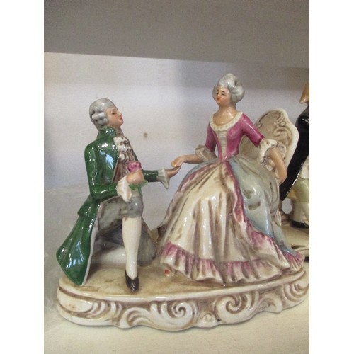 97 - FOUR MID 20TH CENTURY GRAFENTHAL, GERMAN PORCELAIN GROUPS OF MUSICIANS AND LOVERS. THE LARGER PIECE ... 