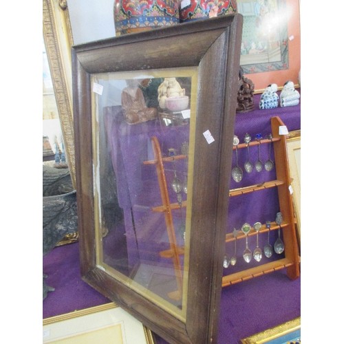 181 - LATE VICTORIAN OAK CUSHION PICTURE FRAME WITH GILT SLIP & GLASS - 46CM X 66CM