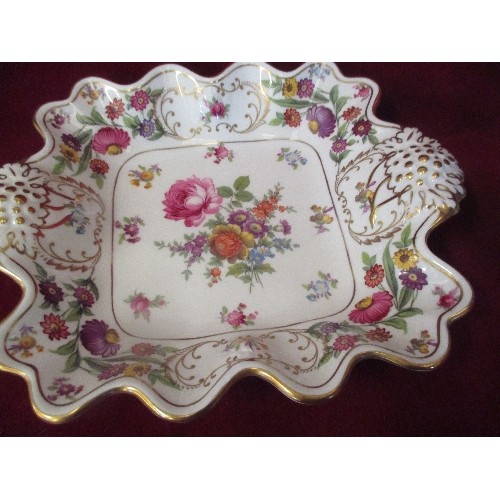 5 - A VERY FINE SHELLEY COMPORT DECORATED WITH ROSES AND FRUIT, TOGETHER WITH A SPODE SQUARE BOWL 