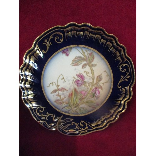 6 - A FINE QUALITY HAMMERSLEY & CO BONE CHINA SQUARE COMPORT TOGETHER WITH A LIMOGES CABINET PLATE HAND ... 