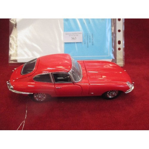 363 - FRANKLIN MINT DIE CAST 1:24 SCALE 1961 JAGUAR E-TYPE COUPE - OPENING BONNET - WITH TAG, CERTIFICATE ... 