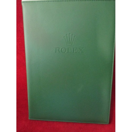 61 - GREEN LEATHER ROLEX DOCUMENT FOLDER - VERY GOOD QUALITY AND CONDITION - A4 SIZE