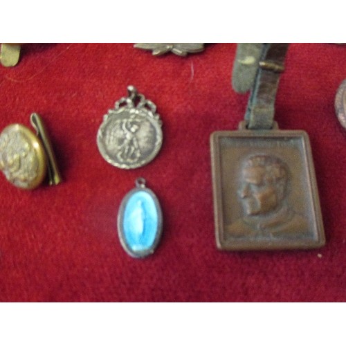 103 - BUTTONS, BADGES ETC INC ROYAL FLYING CORPS CAP BADGE, ROYAL FUSILIERS, ALSO RELIGIOUS MEDALLIONS INC... 