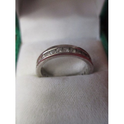 53 - STERLING SILVER ETERNITY RING SET WITH DIAMANTE - SIZE O