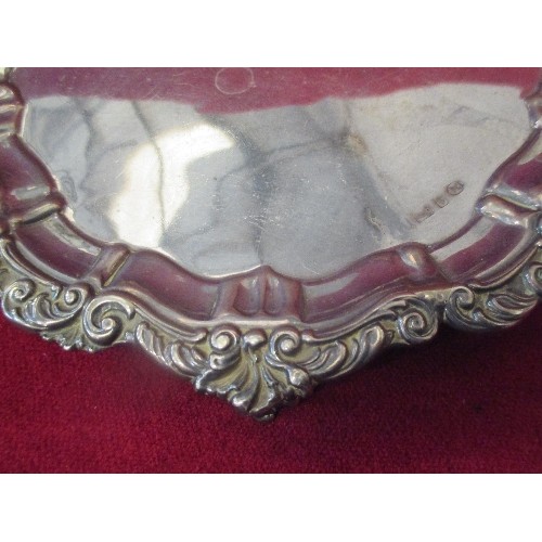 128 - A VICTORIAN STERLING SILVER CARD SALVER - WITH REPAIRS. BIRM HALLMARK & MARKED ON UNDERSIDE 