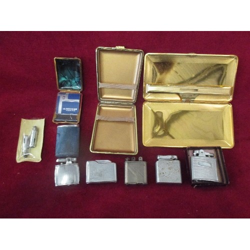 68 - BOX OF CIGARETTE LIGHTERS, CIGARETTE CASES AND A MATCH CASE. INCLUDES A RONSON 