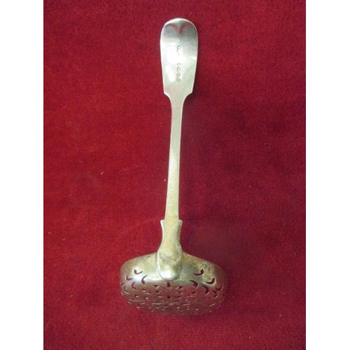 135 - TWO VICTORIAN SUGAR SIFTING SPOONS, LONDON 1856, CHAWNER & CO AND BIRMINGHAM 1870, GEORGE UNITE (WIT... 