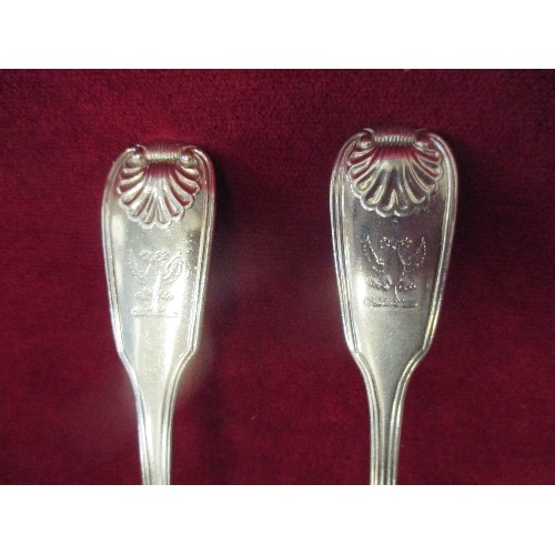 133 - A MATCHED PAIR OF 19TH CENTURY TABLE SPOONS , LONDON 1821 (WILLIAM CHAWNER II), LONDON 1846 (CHARLES... 