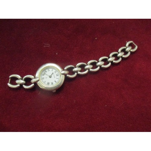 63 - STERLING SILVER LADIES WRIST WATCH BY ACCURIST.  HALLMARKED SILVER BACK AND STRAP - LINKS MISSING