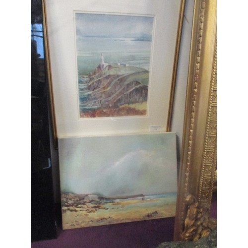 164 - CONTEMPORARY OIL PAINTING ON CANVAS OF A COASTAL SCENE WITH FIGURES SIGNED J OLDRIDGE - 40CM X 30CM ... 