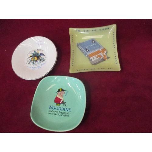 247 - THREE VINTAGE ASHTRAYS INC BACHELOR CIGARETTES, WOODBINE CIGARETTES AND 