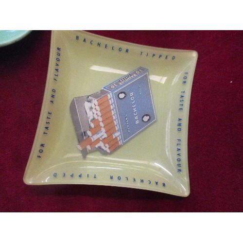 247 - THREE VINTAGE ASHTRAYS INC BACHELOR CIGARETTES, WOODBINE CIGARETTES AND 