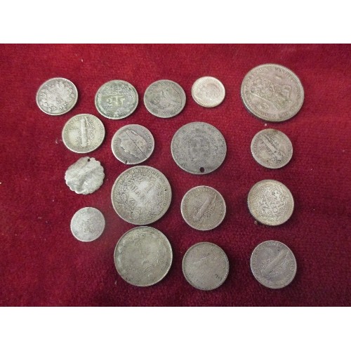 105 - 17 SILVER AND SILVER METAL FOREIGN COINS INC 10 CENTS CANADA 1919, USA DIME 1937, PAPAL STATES 1868,... 