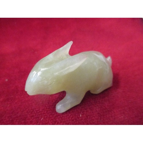 152 - TWO VINTAGE CHINESE JADE CARVINGS OF A RABBIT (5CM L) AND A SNAKE (4CM H)