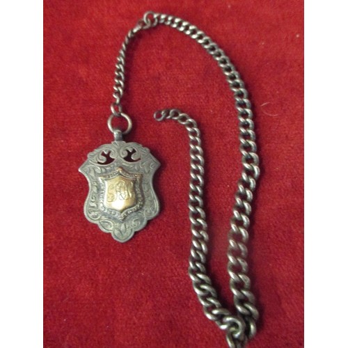 57 - SILVER ALBERT CHAIN WITH LARGE FOB 33gr