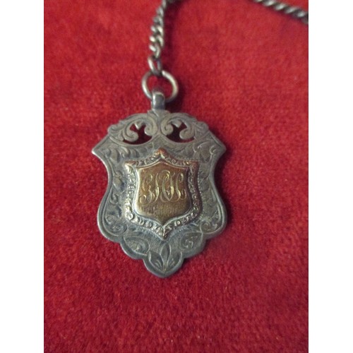 57 - SILVER ALBERT CHAIN WITH LARGE FOB 33gr