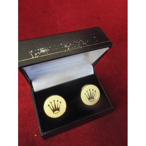 58 - ENAMEL & GOLD PLATED ROLEX CUFFLINKS, MARKED ON BACK