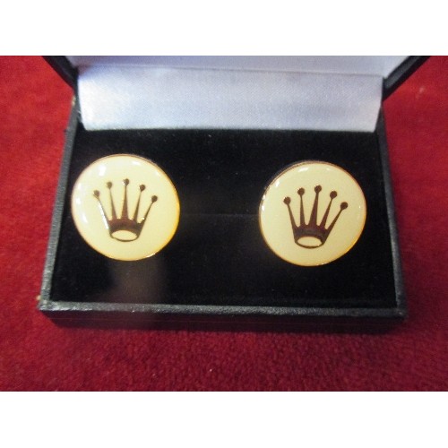 58 - ENAMEL & GOLD PLATED ROLEX CUFFLINKS, MARKED ON BACK