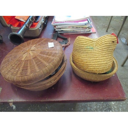 241 - TWO VINTAGE SEWING BASKETS WITH CONTENTS OF REELS, BUTTONS, PINCUSHION ETC