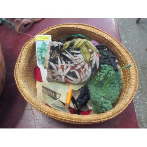 241 - TWO VINTAGE SEWING BASKETS WITH CONTENTS OF REELS, BUTTONS, PINCUSHION ETC