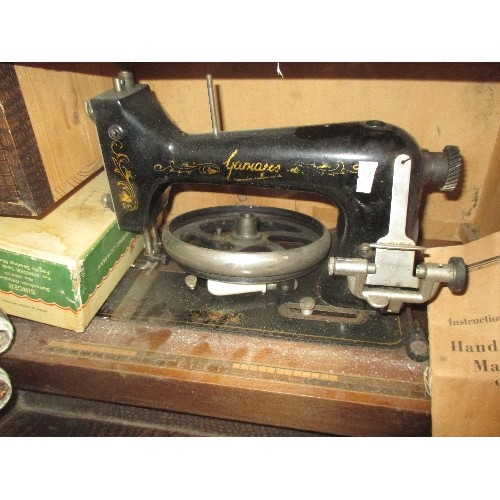 243 - VINTAGE GAMAGES SEWING MACHINE WITH CASE AND INSTRUCTION BOOKLET