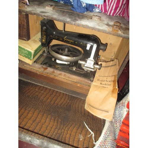 243 - VINTAGE GAMAGES SEWING MACHINE WITH CASE AND INSTRUCTION BOOKLET