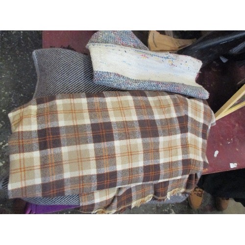 244 - VINTAGE WOOL TRAVEL RUGS AND BLANKETS INC A RED TARTAN TRAVEL RUG 