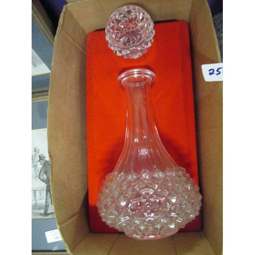 258B - GLASS CLARET JUG WITH PLATED TOP TOGETHER WITH A CRYSTAL D'ARQUES FRANCE BOXED DECANTER